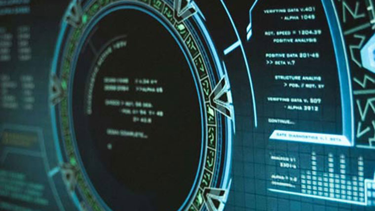 A futuristic cyber/tech image of a complex data dashboard/screen.