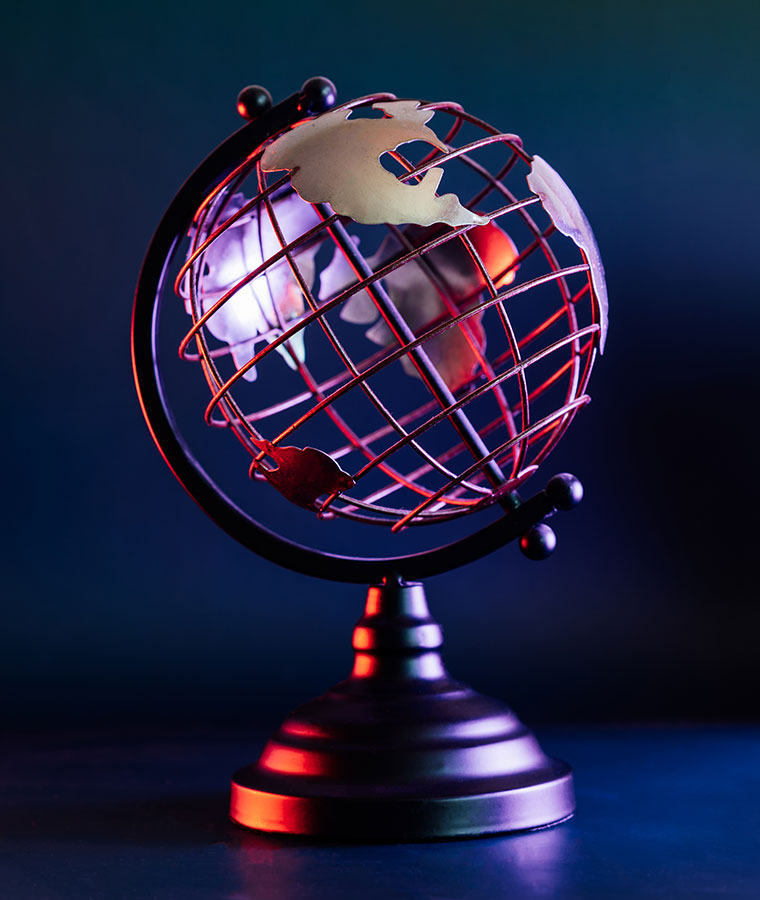 Globe with read and blue highlights