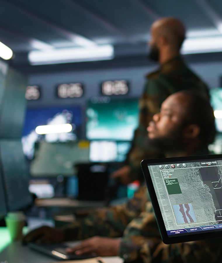 Soldiers in command center